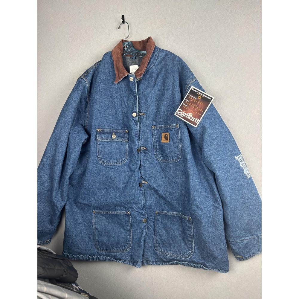 Carhartt Coat Mens 2XLT Blue Denim Blanket Lined Chore Workwear C59DST